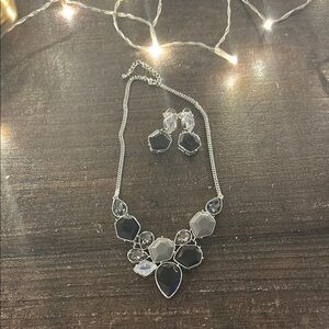 Elegant Black and Silver Necklace and Earring Set